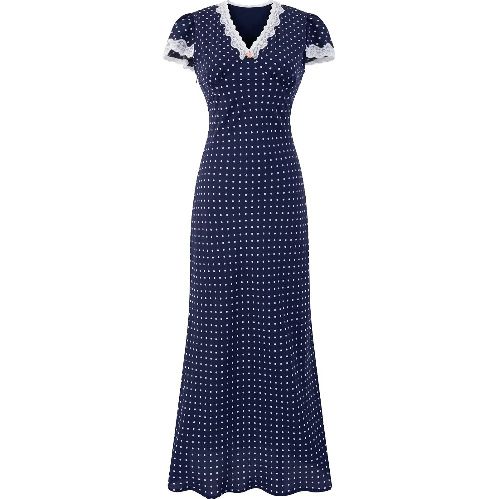 French Vintage V-Neck Polka Dot Long Vacation Dress for Women - 2025 Summer Style, Perfect for 90s Inspired Looks