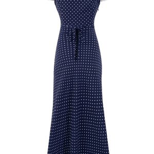 French Vintage V-Neck Polka Dot Long Vacation Dress for Women - 2025 Summer Style, Perfect for 90s Inspired Looks