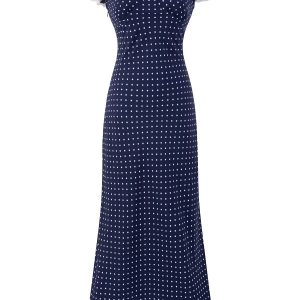French Vintage V-Neck Polka Dot Long Vacation Dress for Women - 2025 Summer Style, Perfect for 90s Inspired Looks