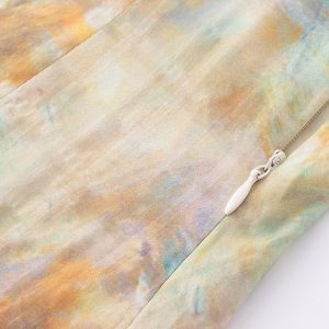 French Vintage V-Neck Ruffled Gradient Printed Dress for Women - Summer 2025 Long Skirt, Boho Chic Style