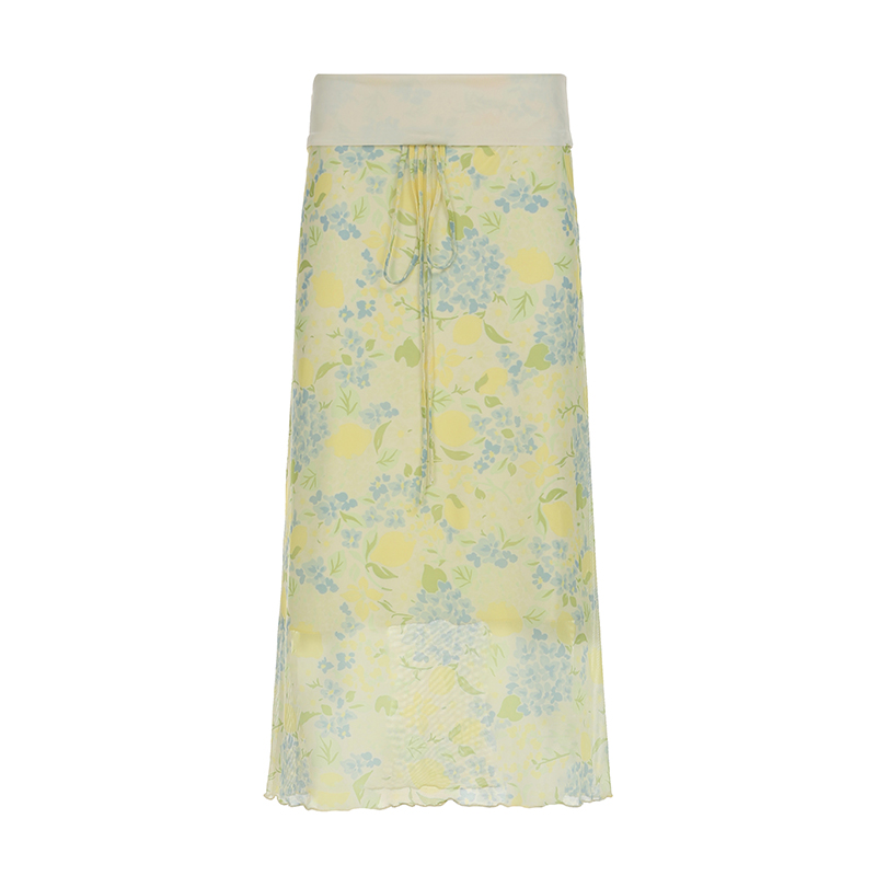 Fresh Dopamine Floral Bodycon Skirt - Women's Low Waist Lace-Up Mesh Straight Skirt - Trendy Y2K Style