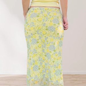 Fresh Dopamine Floral Bodycon Skirt - Women's Low Waist Lace-Up Mesh Straight Skirt - Trendy Y2K Style