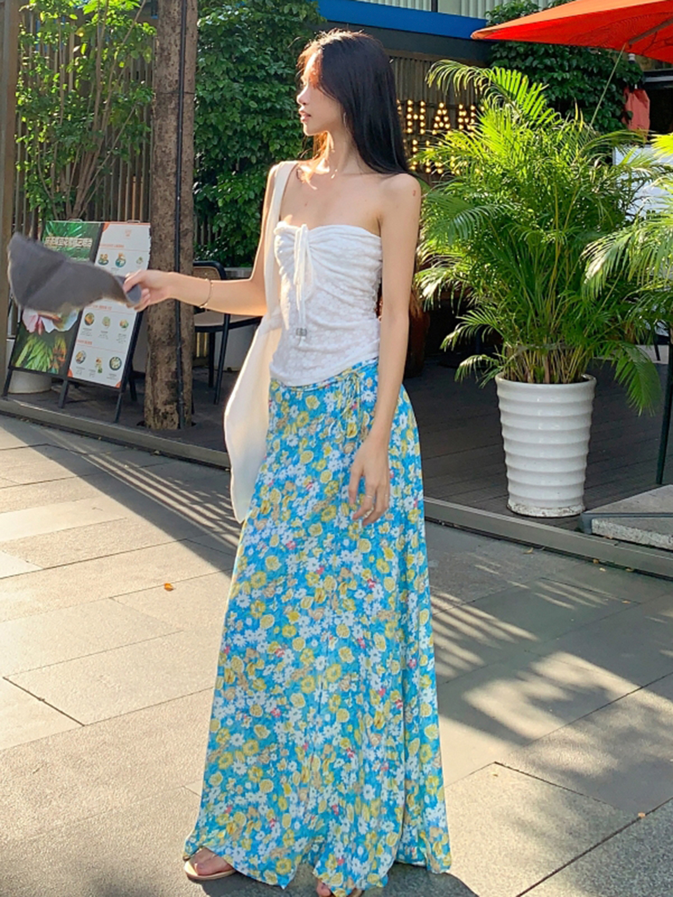 Fresh Floral Tie Low Waist Mid-Length Straight Skirt for Women - Beachy 90s Style Half Skirt Fresh Floral Tie Low Waist Mid-Length Straight Skirt for Women - Beachy 90s Style Half Skirt