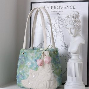 Fresh Style Cat Basket Bag for Women - Light Spring Green Crossbody Tote Bucket Bag - Trendy Spring Fashion Accessory