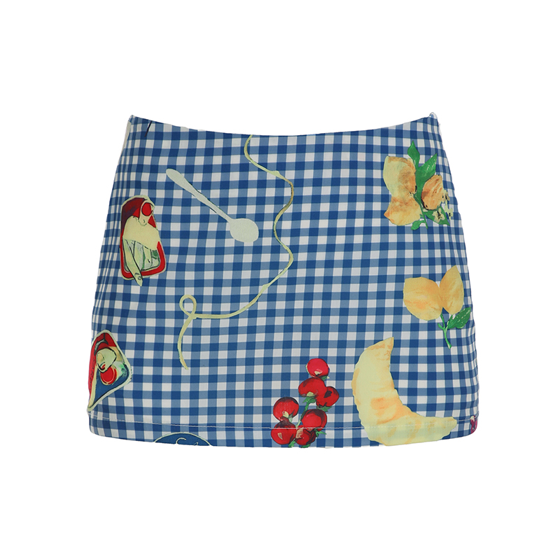 Fruit Picnic Dopamine Girl Plaid Mini Skirt for Women - Summer Low Waist Bodycon Style