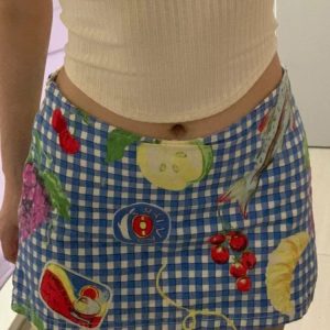 Fruit Picnic Dopamine Girl Plaid Mini Skirt for Women - Summer Low Waist Bodycon Style