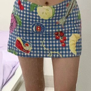 Fruit Picnic Dopamine Girl Plaid Mini Skirt for Women - Summer Low Waist Bodycon Style