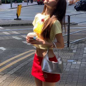 Fruit Print Fitted Waist Short Sleeve T-Shirt for Women - Trendy Slim Crop Top for Summer Style