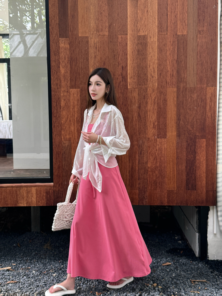 Fuchsia Waist-Defining Fitted Vest Dress with Flared Skirt for Tall Women | Light Cotton Summer Dress Fuchsia Waist-Defining Fitted Vest Dress with Flared Skirt for Tall Women | Light Cotton Summer Dress