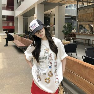 Fun Cartoon Print Short Sleeve T-shirt - Limited Time Offer, Trendy Design for Casual Wear, Perfect for Summer Style