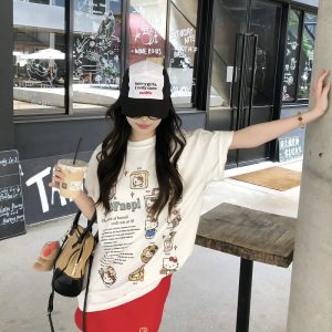 Fun Cartoon Print Short Sleeve T-shirt - Limited Time Offer, Trendy Design for Casual Wear, Perfect for Summer Style