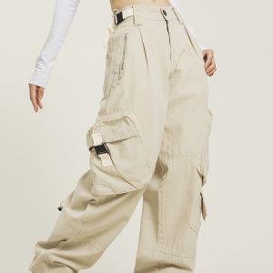 Functional Floor-Length Wide-Leg Work Pants for Men and Women - Casual Loose Fit with Draping Design