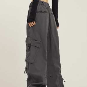 Functional Floor-Length Wide-Leg Work Pants for Men and Women - Casual Loose Fit with Draping Design