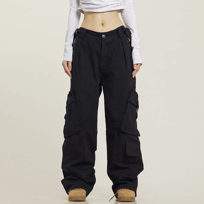 Functional Floor-Length Wide-Leg Work Pants for Men and Women - Casual Loose Fit with Draping Design