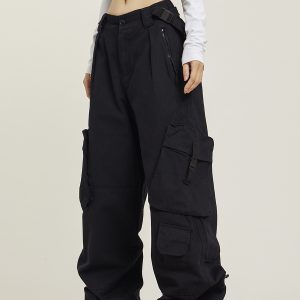 Functional Floor-Length Wide-Leg Work Pants for Men and Women - Casual Loose Fit with Draping Design
