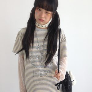 Galaxy Walk Printed Striped Color Block Casual Short Sleeve T-Shirt for Trendy, Relaxed Style