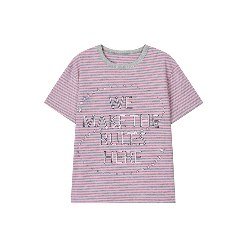 Galaxy Walk Printed Striped Color Block Casual Short Sleeve T-Shirt for Trendy, Relaxed Style