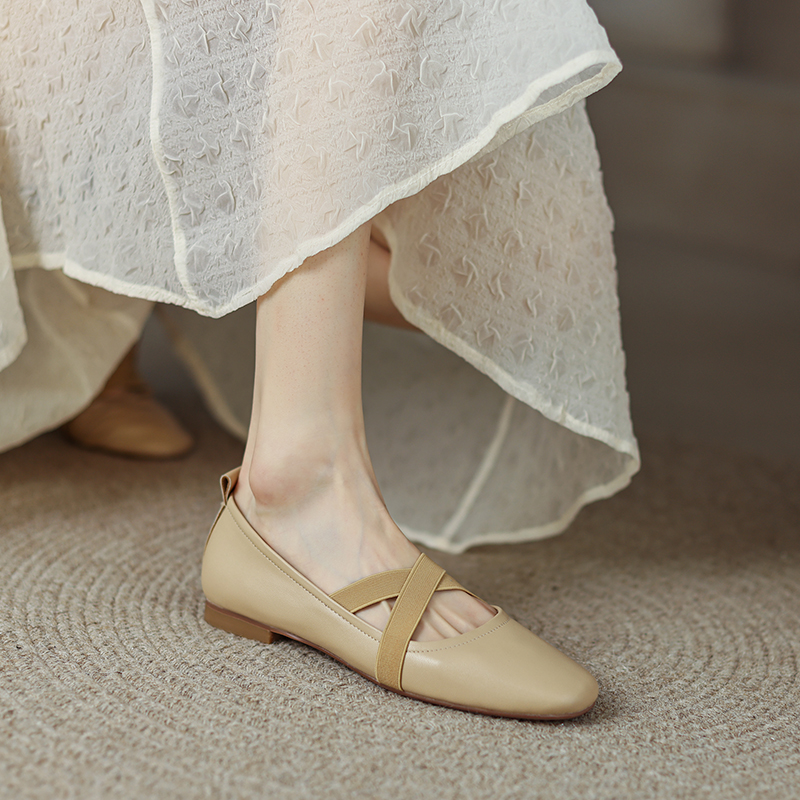 Gentle Ballet Cross-Strap Flat Casual Shoes in Genuine Leather for Pregnant Women & Grandmothers - Versatile Comfort