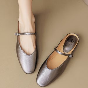 Genuine Leather Baotou Half Slippers Women’s Flat Sandals with One Strap - Soft Bottom Italian Style Footwear