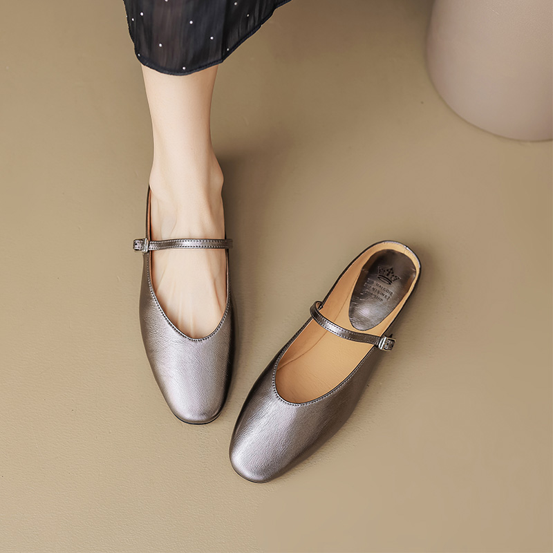 Genuine Leather Baotou Half Slippers Women’s Flat Sandals with One Strap - Soft Bottom Italian Style Footwear