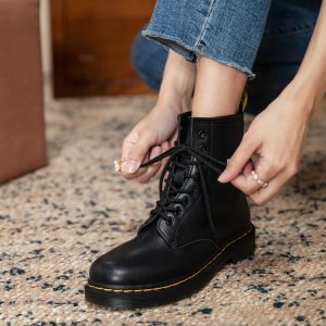 Genuine Leather Black Martin Boots for Women, Summer Ankle Boots, British Style Flat Eight-Hole & Six-Hole Shoes, Sizes 41-43