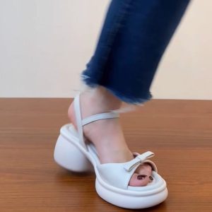 Genuine Leather Chunky Heel Open-Toe Sandals for Women, Thick Sole Roman Style Summer 2025, Sizes 41-43, Trendy Footwear