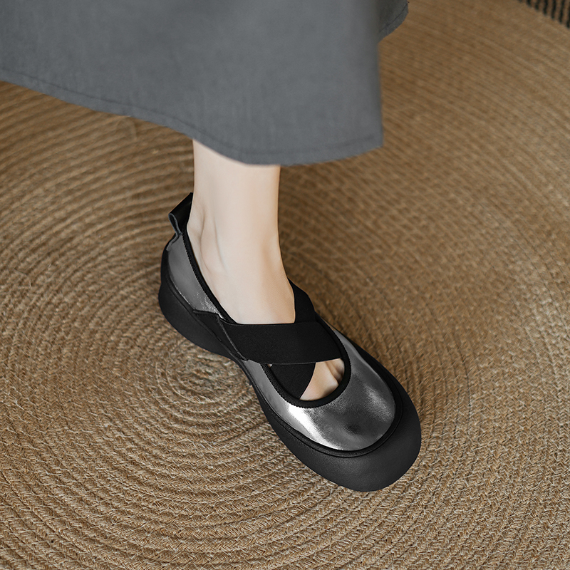 Genuine Leather Cross-Strap Ballet Flats for Women - Thick-Soled Versatile Slip-On Shoes for Everyday Style