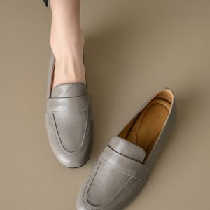 Genuine Leather Flat Loafers for Women – Versatile Soft-Soled Driving Shoes, Italian Style Grandma Shoes