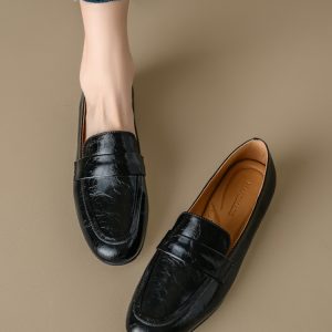 Genuine Leather Flat Loafers for Women – Versatile Soft-Soled Driving Shoes, Italian Style Grandma Shoes