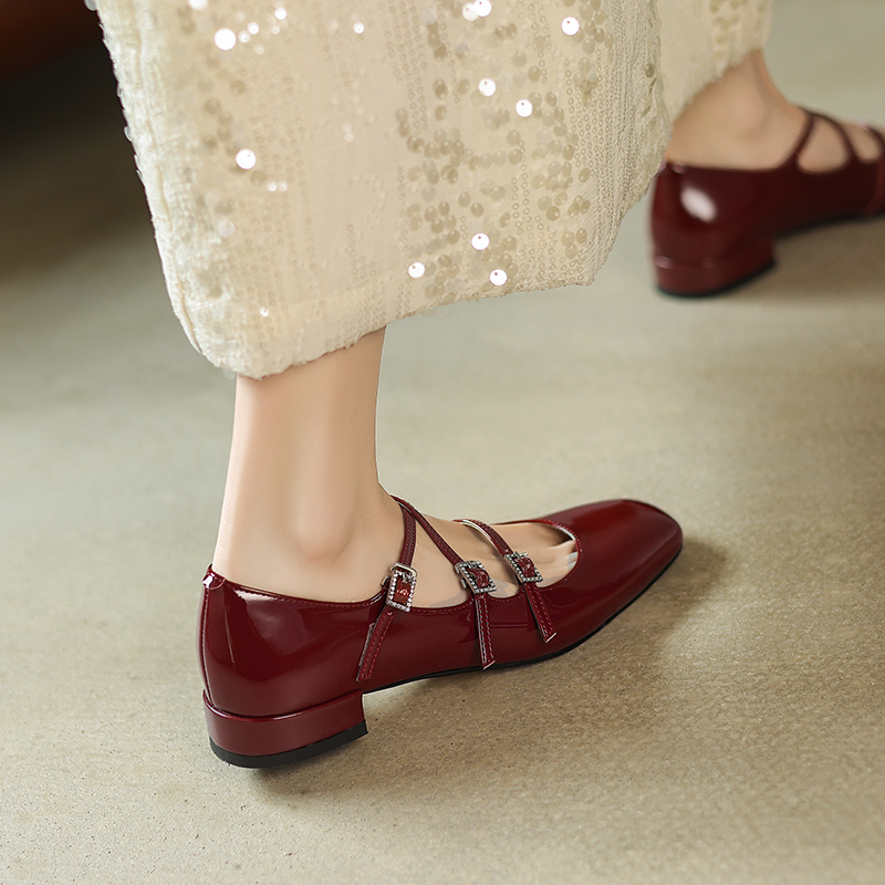 Genuine Leather French Artistic Mary Jane Shoes for Women - Low Heel, Square Toe, Shallow Mouth, College Style, Spring Fashion