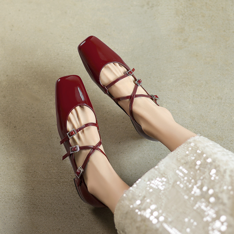 Genuine Leather French Artistic Mary Jane Shoes for Women - Low Heel, Square Toe, Shallow Mouth, College Style, Spring Fashion