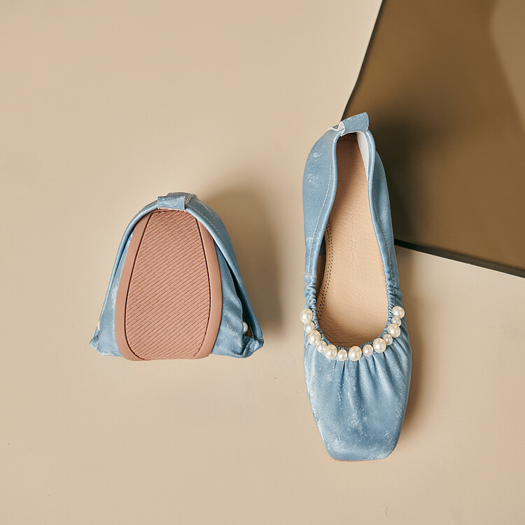 Genuine Leather French-Style Pearl Shallow Mouth Flat Shoes for Women - Italian Corso Venezia Pleated Grandma Shoes