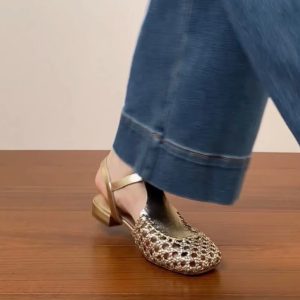 Genuine Leather Hollow Woven Low-Heeled Open-Toe Sandals for Women - Summer 2025 Chunky Heeled Roman Style, Breathable Comfort