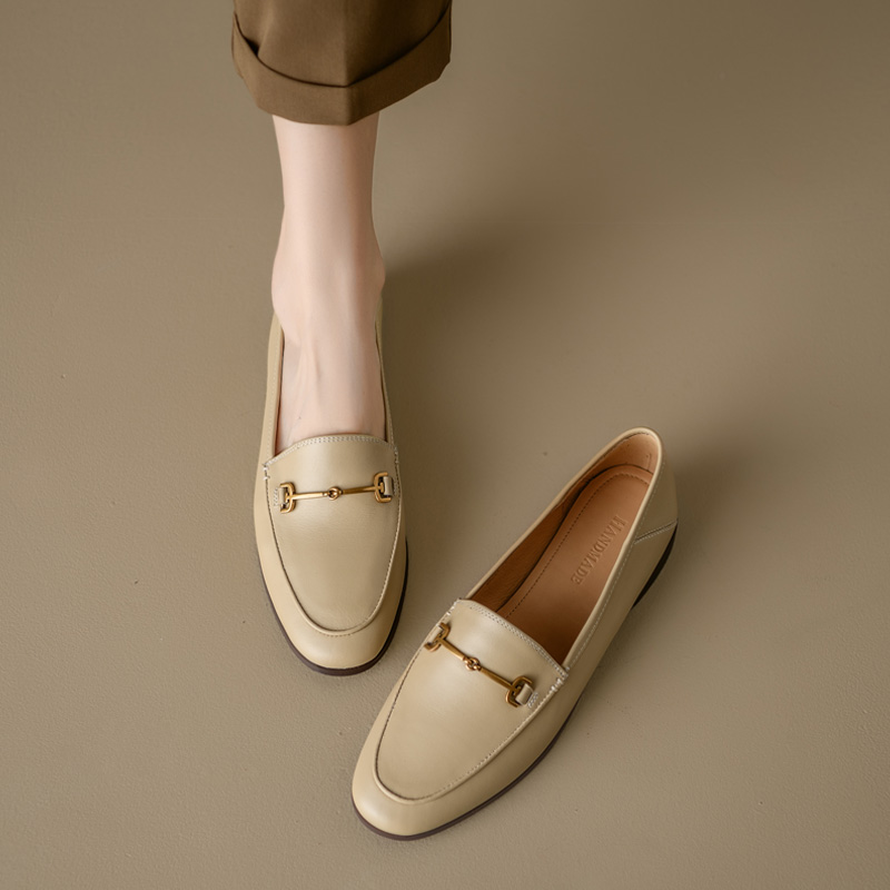 Genuine Leather Loafers for Women, Low-Heeled Flat Shoes, Soft-Soled Driving Shoes, Chic Italian Style Footwear