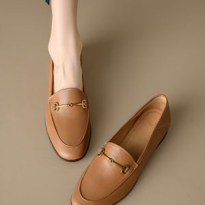 Genuine Leather Loafers for Women, Low-Heeled Flat Shoes, Soft-Soled Driving Shoes, Chic Italian Style Footwear
