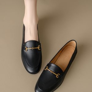 Genuine Leather Loafers for Women, Low-Heeled Flat Shoes, Soft-Soled Driving Shoes, Chic Italian Style Footwear