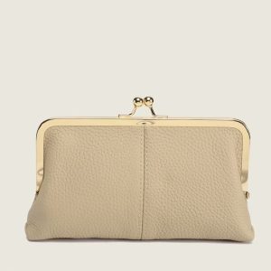 Genuine Leather Long Clutch Wallet - Minimalist Solid Color Clip Bag with High-End Metal Frame, Large Capacity Coin Purse for Women