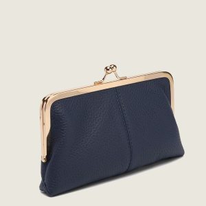 Genuine Leather Long Clutch Wallet - Minimalist Solid Color Clip Bag with High-End Metal Frame, Large Capacity Coin Purse for Women