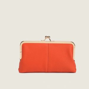 Genuine Leather Long Clutch Wallet - Minimalist Solid Color Clip Bag with High-End Metal Frame, Large Capacity Coin Purse for Women