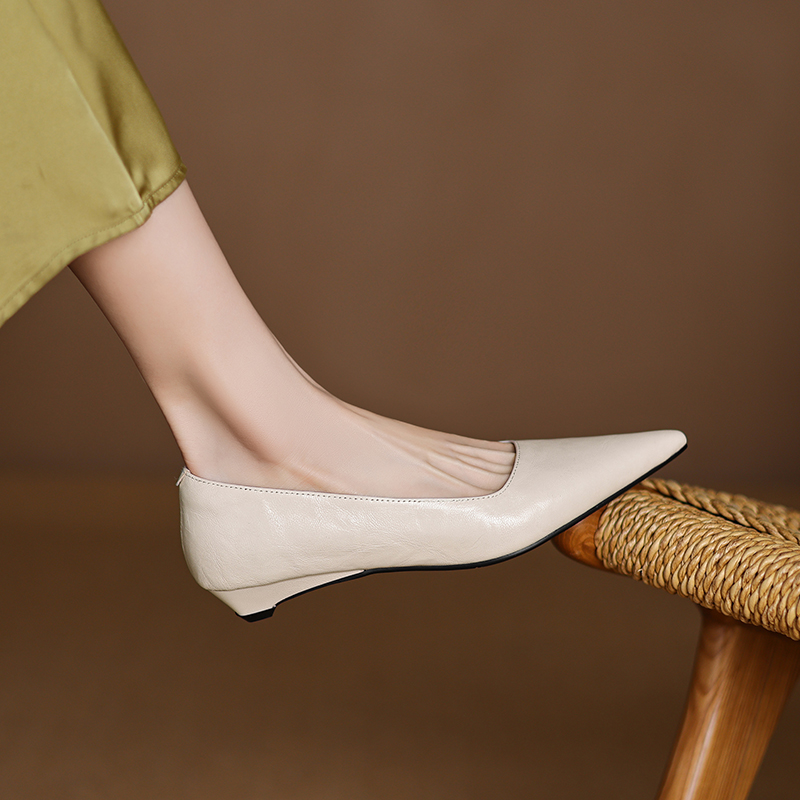 Genuine Leather Low-Heeled Pointed Toe Work Shoes for Women - Elegant Commuting Style, Italian Design, Perfect for Office and Daily Wear