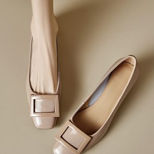 Genuine Leather Mid-Heel Square Toe Shoes for Women - Elegant Chunky Heel, Shallow Mouth Design, Classic Style