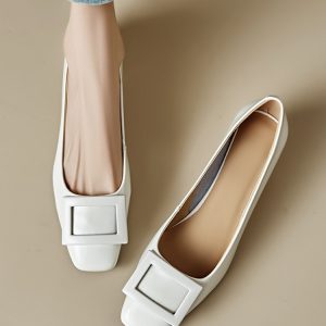 Genuine Leather Mid-Heel Square Toe Shoes for Women - Elegant Chunky Heel, Shallow Mouth Design, Classic Style
