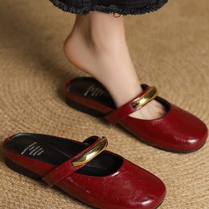 Genuine Leather Open-Toe Flat Slippers for Women - Soft Bottom Round Toe Sandals - Spring Summer 2025 Outdoor Fashion Footwear