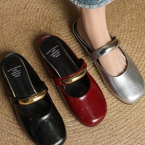 Genuine Leather Open-Toe Flat Slippers for Women - Soft Bottom Round Toe Sandals - Spring Summer 2025 Outdoor Fashion Footwear