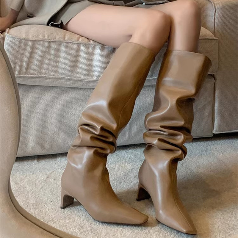 Genuine Leather Over-the-Knee Slouch Boots for Women, Slimming Design, European American Style, Chic Fashion Footwear