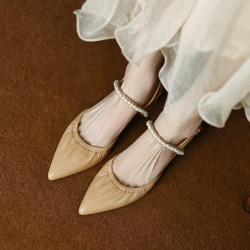 Genuine Leather Pointed Toe Chunky High Heel Backless Sandals – Fairy Style Italian Corso Venezia Inspired Design Genuine Leather Pointed Toe Chunky High Heel Backless Sandals – Fairy Style Italian Corso Venezia Inspired Design