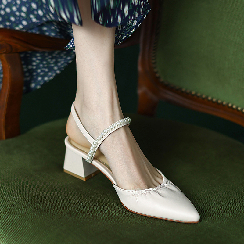 Genuine Leather Pointed Toe Chunky High Heel Backless Sandals – Fairy Style Italian Corso Venezia Inspired Design Genuine Leather Pointed Toe Chunky High Heel Backless Sandals – Fairy Style Italian Corso Venezia Inspired Design