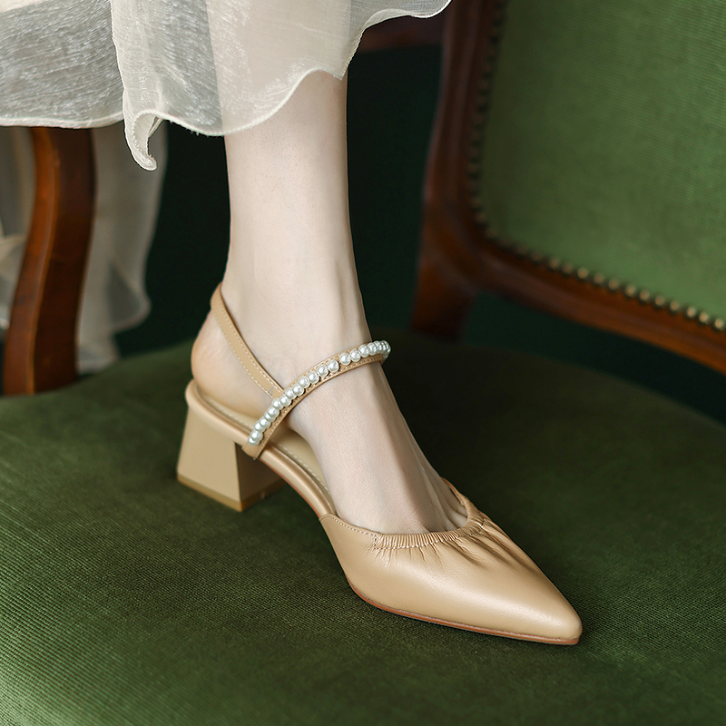 Genuine Leather Pointed Toe Chunky High Heel Backless Sandals – Fairy Style Italian Corso Venezia Inspired Design