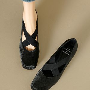 Genuine Leather Retro Chinese Style Ballet Shoes - Mid-Heel Mary Jane Chunky Heel Flats for Y2K and Vintage Fashion Lovers