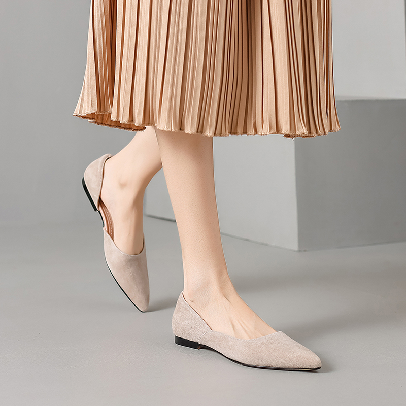 Genuine Leather Side Cut Slim Pointed Flat Shoes for Women - Italian Style, Elegant and Chic Footwear for Every Occasion